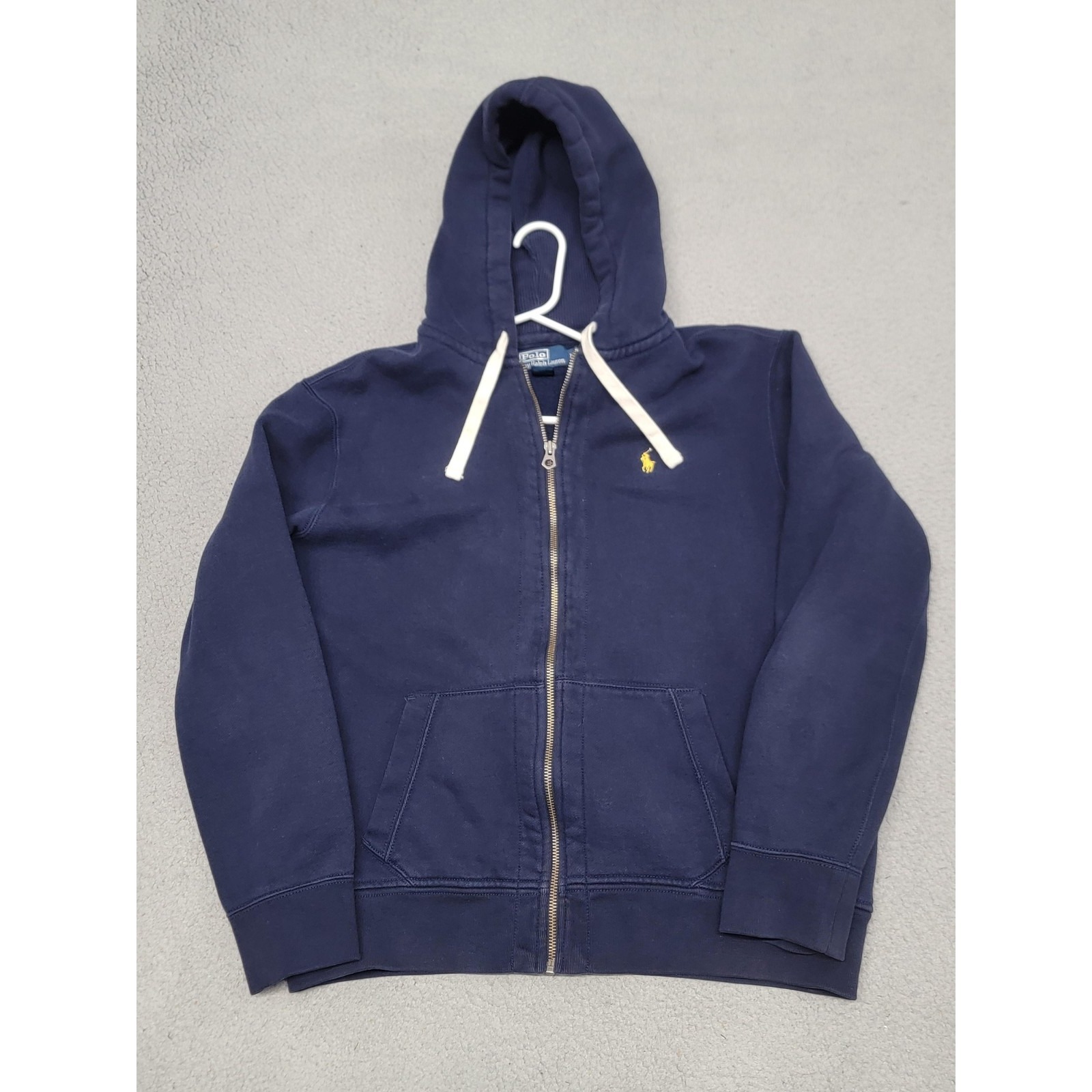 Polo Ralph Lauren Jacket Mens Xl (Fits Large) Navy Full Zip Waffle Hood Fleece